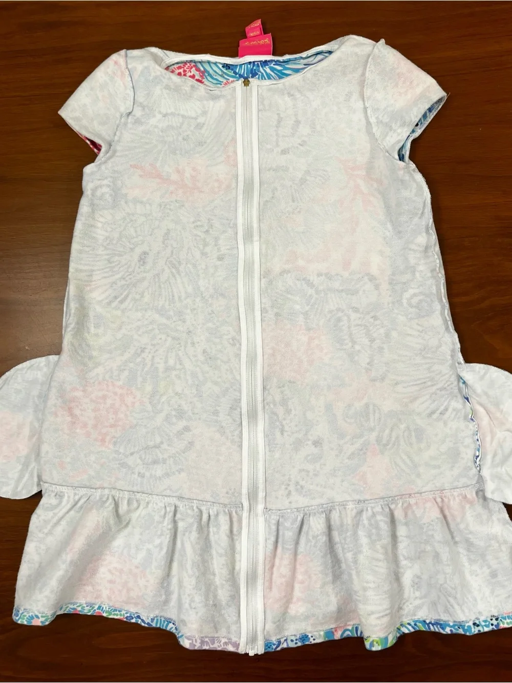 Lilly Pulitzer Girls Ivy Beach Cover Up Dress Size XL (12-14) Blue Pink Coral